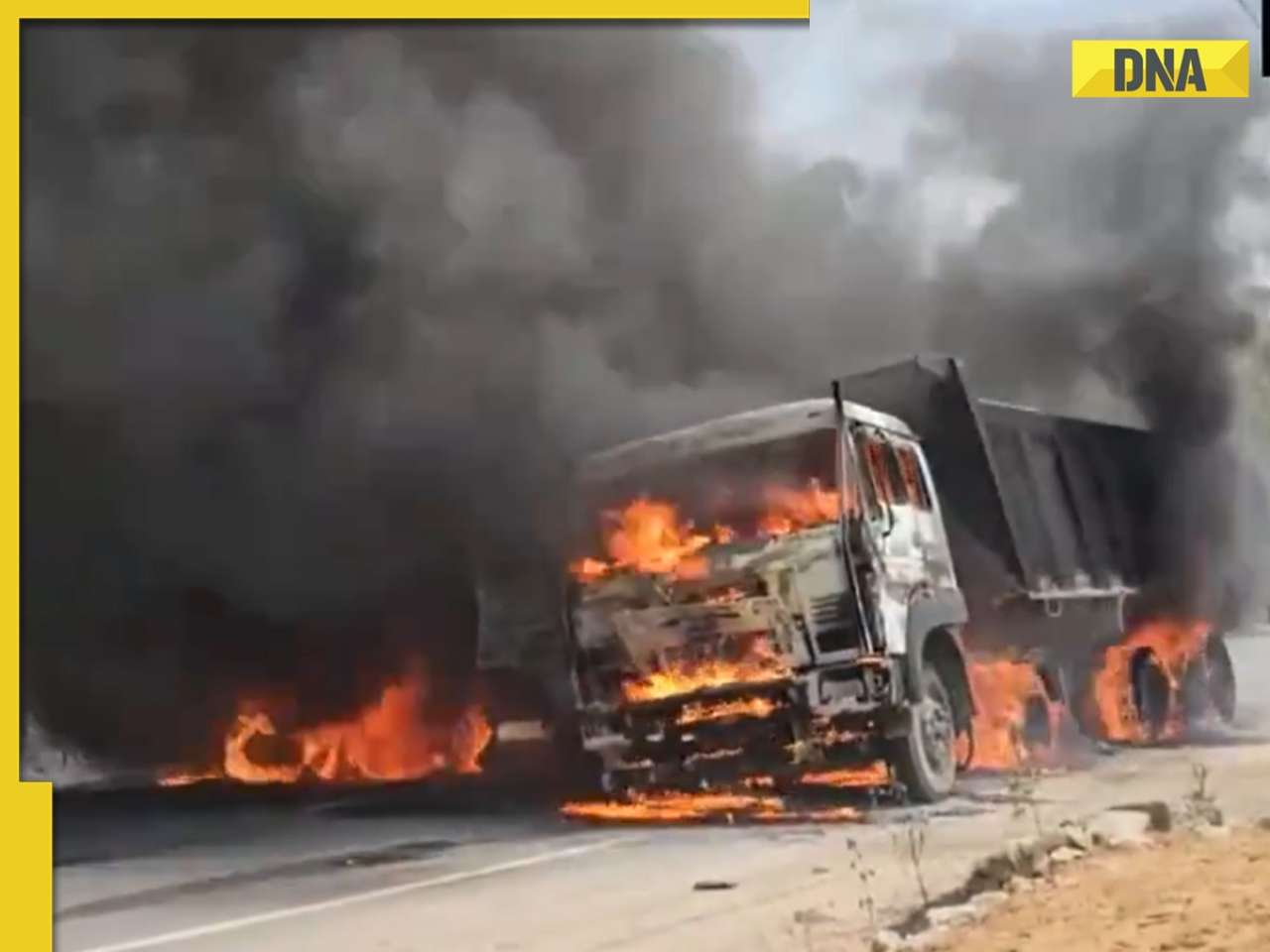 Two trucks meet with accident in Haryana's Jhajjar, catch fire, watch video here